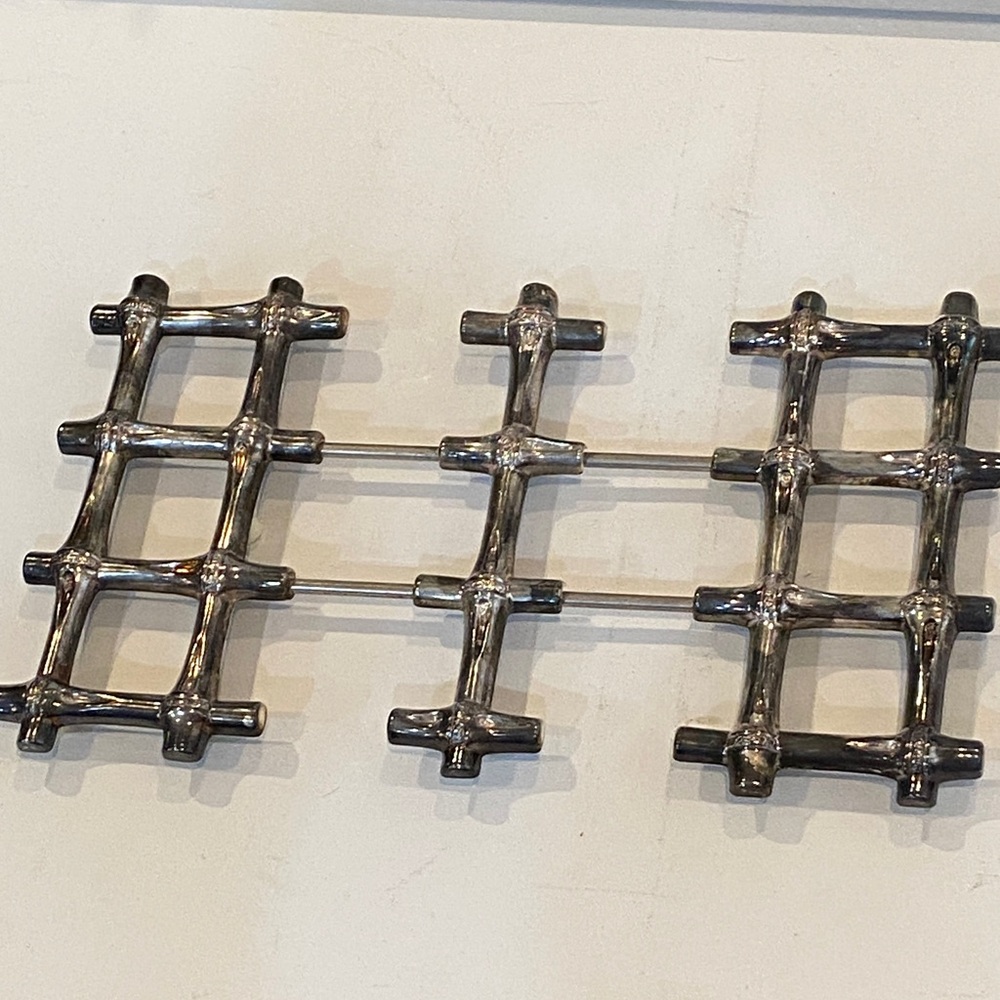 Mid Century Leonard Silver Plate Metal Faux Bamboo Expandable Trivet VTG